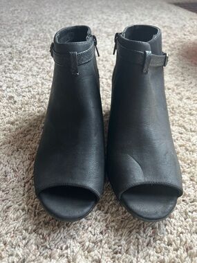 Open-Toe Black Ankle Booties with Ankle Strap